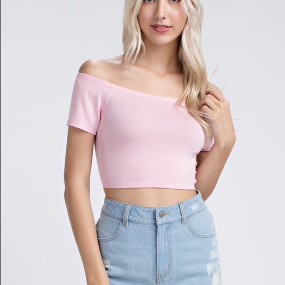 Baby Pink Off The Shoulder Crop